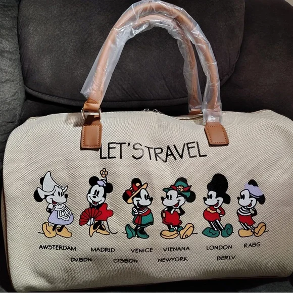 Let’s Travel Canvas Weekender Bag in Beige - Picture 2 of 2